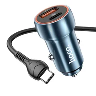 Akcesoria do smartwatchy - HOCO ładowarka samochodowa Typ C + USB QC 3.0 Power Delivery 20W + kabel Typ C Z46A niebieska - miniaturka - grafika 1