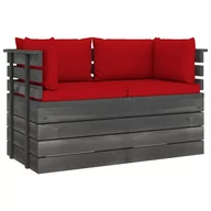 Sofy ogrodowe - vidaXL Ogrodowa sofa 2-osobowa z palet, z poduszkami, drewno sosnowe - miniaturka - grafika 1