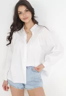 Koszule damskie - Biała Trapezowa Koszula Bawełniana z Marszczeniem Alizona - miniaturka - grafika 1