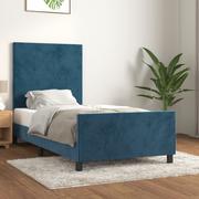 Łóżka - Lumarko Rama łóżka z zagłówkiem, ciemnoniebieska, 100x200 cm, aksamitna - miniaturka - grafika 1