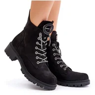 Botki damskie - Botki Workery Ocieplane Z Ozdobnym Sznurowaniem Vinceza 16465 Czarne - miniaturka - grafika 1