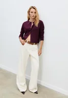 Swetry damskie - Stradivarius Kardigan z dzianiny z guzikami o miękkim dotyku BAKŁAŻANOWY XS - miniaturka - grafika 1