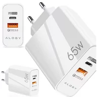 Ładowarki do telefonów - Ładowarka sieciowa szybka USB-A QC 3.0 Quick Charge + USB-C PD 33W 65W Alogy Biała - miniaturka - grafika 1