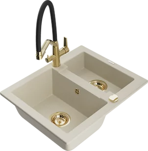 Mexen Carlos zlewozmywak granitowy 1,5-komorowy z baterią kuchenną Duo, beżowy - 6518-69-671701-57-G - Zlewozmywaki z baterią - miniaturka - grafika 1
