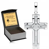 Biżuteria dla dzieci - PIĘKNY SREBRNY RODOWANY KRZYŻYK DIAMENTOWANY PRÓBA 925 PREZENT NA URODZINY - miniaturka - grafika 1