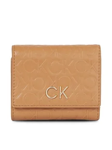 Calvin Klein Portfel damski Re-Lock Trifold Xs Emb K60K611321 Brązowy - Portfele - miniaturka - grafika 1