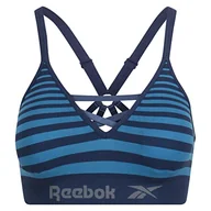 Koszulki i topy damskie - Reebok Damski bezszwowy krótki top trwały trening aktywny odzież z wyjmowanymi wkładkami i biustonoszem sportowym z mikrofibry, W niebieskie paski, XS - miniaturka - grafika 1