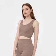 Bielizna sportowa damska - Biustonosz treningowy GUESS RIB SEAMLESS ACTIVE - beżowy - miniaturka - grafika 1