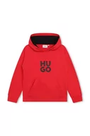 Bluzy dla chłopców - HUGO bluza dziecięca kolor czerwony z kapturem z nadrukiem - Hugo - miniaturka - grafika 1