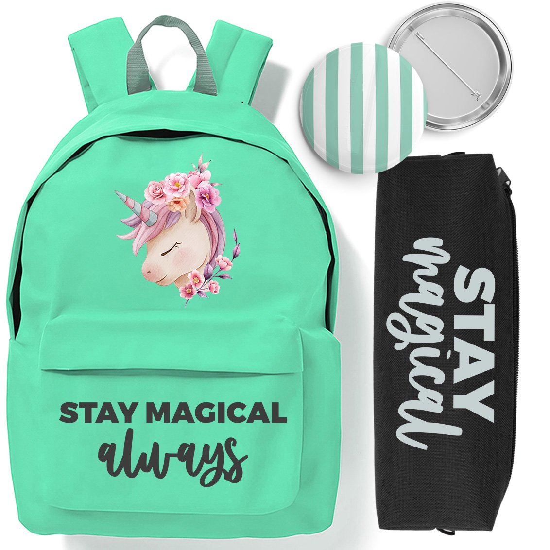 Zestaw Szkolny Plecak Miętowy Piórnik Pin Stay Magical Do Szkoły Stylowy