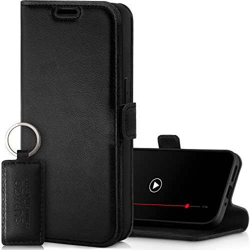 SURAZO Etui na telefon komórkowy Samsung Galaxy M54, cienkie, magnetyczne etui skórzane – składane etui ochronne z prawdziwej skóry [z przegródką na karty, ochroną RFID, Keyring] etui z klapką,