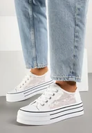 Trampki damskie - Białe Koronkowe Trampki Vices na Podwójnej Podeszwie Telosira - miniaturka - grafika 1