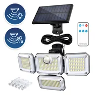 Lampy ogrodowe - Lampa Solarna Ledowa z CZUJNIKIEM RUCHU 6500K 3 tryby NAŚWIETLACZ + pilot - miniaturka - grafika 1