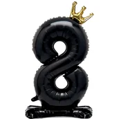 Balony i akcesoria - Balon foliowy czarna cyfra ze złotą koroną Postument - 8 - miniaturka - grafika 1