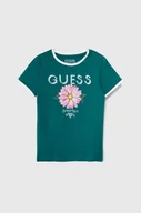 Koszulki dla dziewczynek - Guess t-shirt dziecięcy kolor zielony - miniaturka - grafika 1