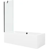 Wanny - Mexen Cube wanna prostokątna 180 x 80 cm z obudową i parawanem 1-skrzydłowym 60 cm, transparent, czarny - miniaturka - grafika 1