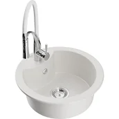 Zlewozmywaki z baterią - Mexen Diego zlewozmywak granitowy 1-komorowy z baterią kuchenną Aster, biały - miniaturka - grafika 1