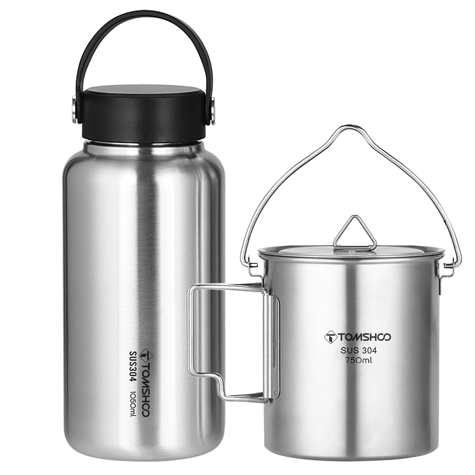 Butelka na wodę ze stali nierdzewnej TOMSHOO 1050 ml Szczelna butelka sportowa z kubkiem na wodę 750 ml Kubek na kawę Dzbanek na kawę do biwakowania na świeżym powietrzu Wędrówki z plecakiem Wędkarstwo
