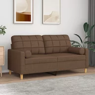 Sofy i kanapy - vidaXL 2-osobowa sofa z poduszkami, brązowa, 140 cm, tkanina - miniaturka - grafika 1