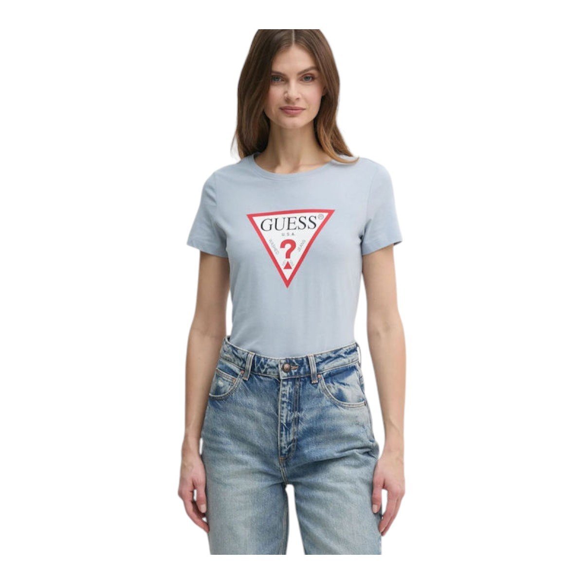 GUESS KOSZULKA DAMSKA T-SHIRT GUESS SS CN ORIGINAL TEE NIEBIESKA r.M