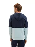 Bluzy męskie - Męska bluza z kapturem w bloki kolorów TOM TAILOR, 10668-niebieski kapitan nieba, M - miniaturka - grafika 1