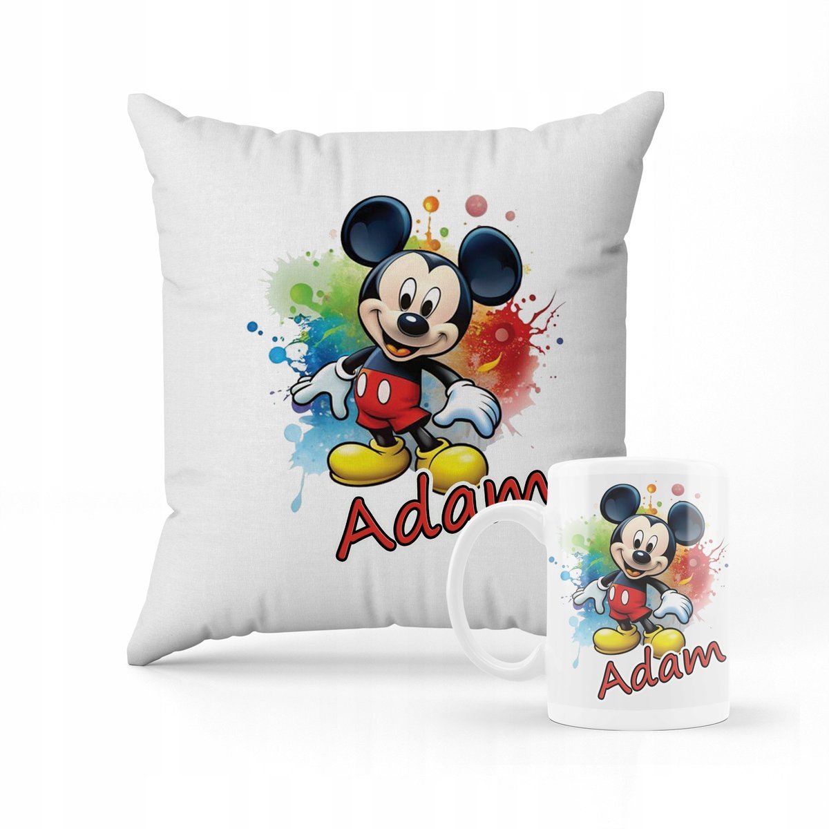 ZESTAW PODUSZKA + KUBEK Myszka Miki + IMIĘ