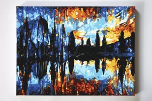 Zachód nad lasem, drzewa, kolory, malowanie po numerach, blejtram - Malowanie po numerach - miniaturka - grafika 1