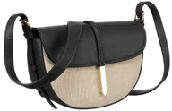 Torebki damskie - Półokrągła płócienna listonoszka damska PETERSON mała torebka na ramię beżowo-czarna złote okucia płótno canvas i eko skóra - miniaturka - grafika 1