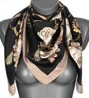 Apaszki i szaliki damskie - Chusta damska apaszka satynowa RÓŻE MDB-61B czarna - miniaturka - grafika 1