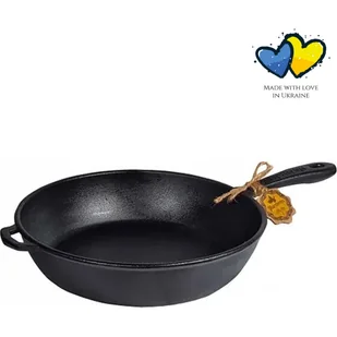 Żeliwna patelnia do smażenia - ø 28 x 6 cm - Nadaje się do indukcji - Równomierne rozprowadzanie ciepła - Metalowy uchwyt - Prezent - Nie zawiera - Patelnie - miniaturka - grafika 1