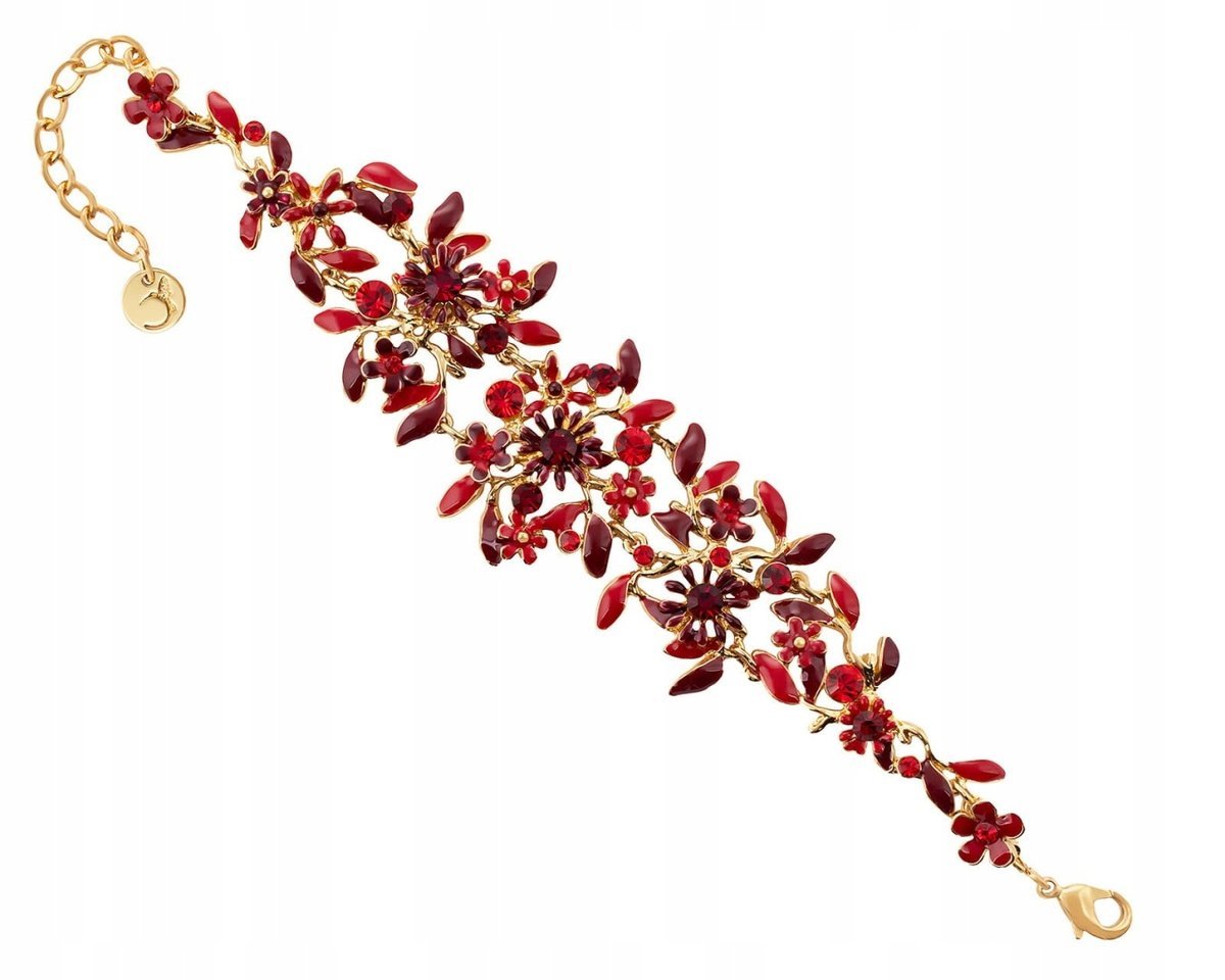 Bransoletka Czerwone Kwiatuszki Z Kryształkami Blossom (B8157Au/Cz)