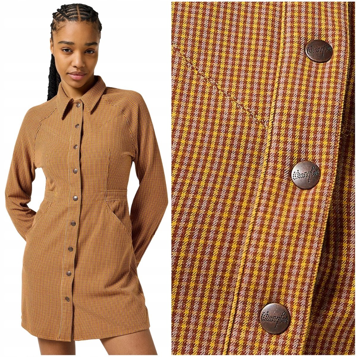 Wrangler SLIM FIT DRESS Madder Brown dopasowana bawełniana sukienka S