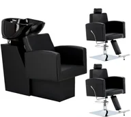 Meble fryzjerskie - Zestaw myjnia fryzjerska i 2x fotel fryzjerski hydrauliczny obrotowy podnóżek do salonu fryzjerskiego myjka ruchoma misa armatura bateria słuchawka - miniaturka - grafika 1