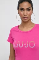 Koszulki sportowe damskie - Liu Jo t-shirt bawełniany damski kolor różowy - miniaturka - grafika 1
