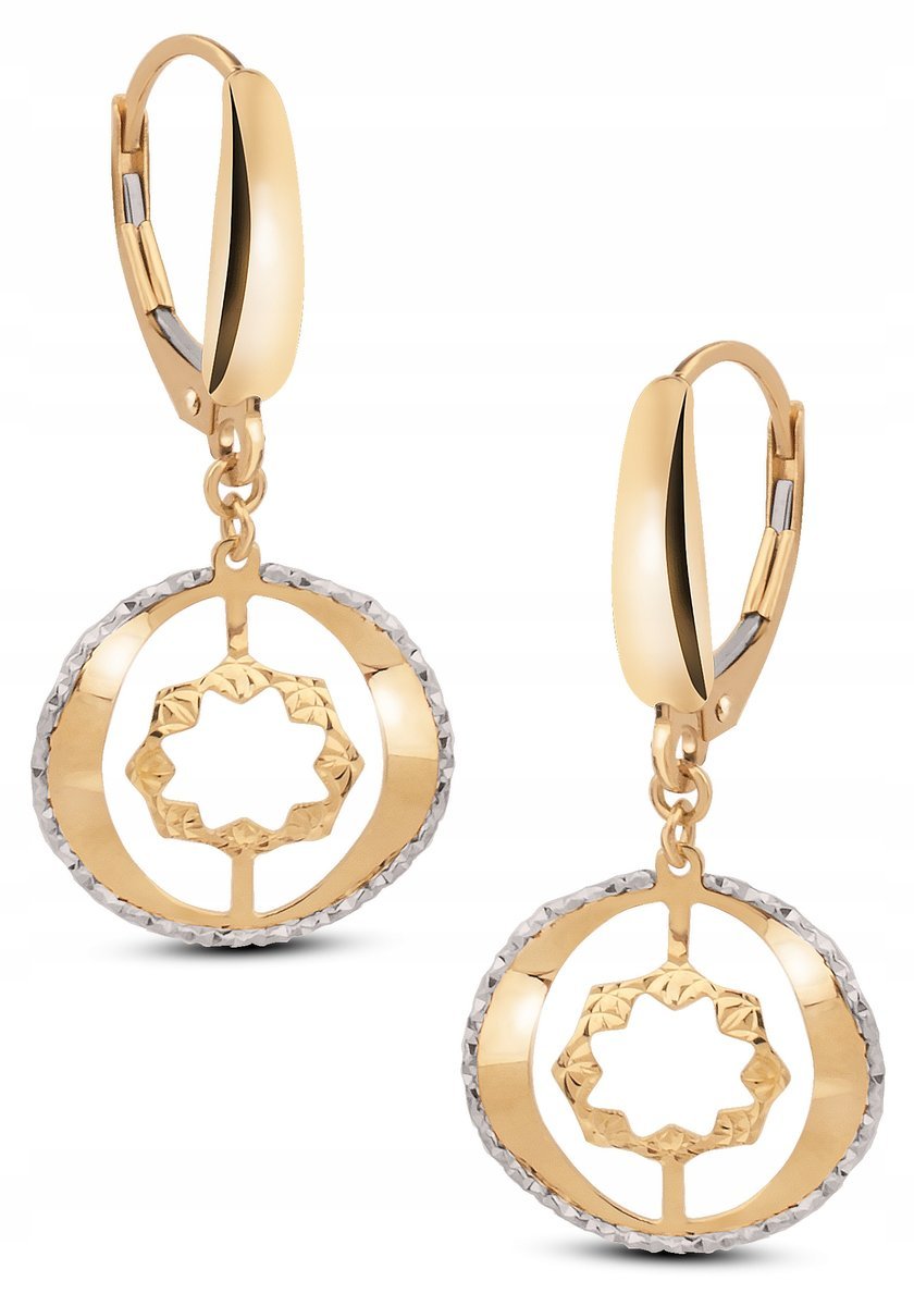 ZŁOTE KOLCZYKI DIAMENTOWANE KÓŁKA DWA KOLORY 585