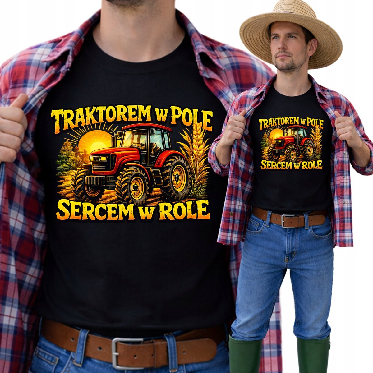 Koszulka Męska Prezent Dla Rolnika T-Shirt Traktor Ciągnik S F36 Czarna