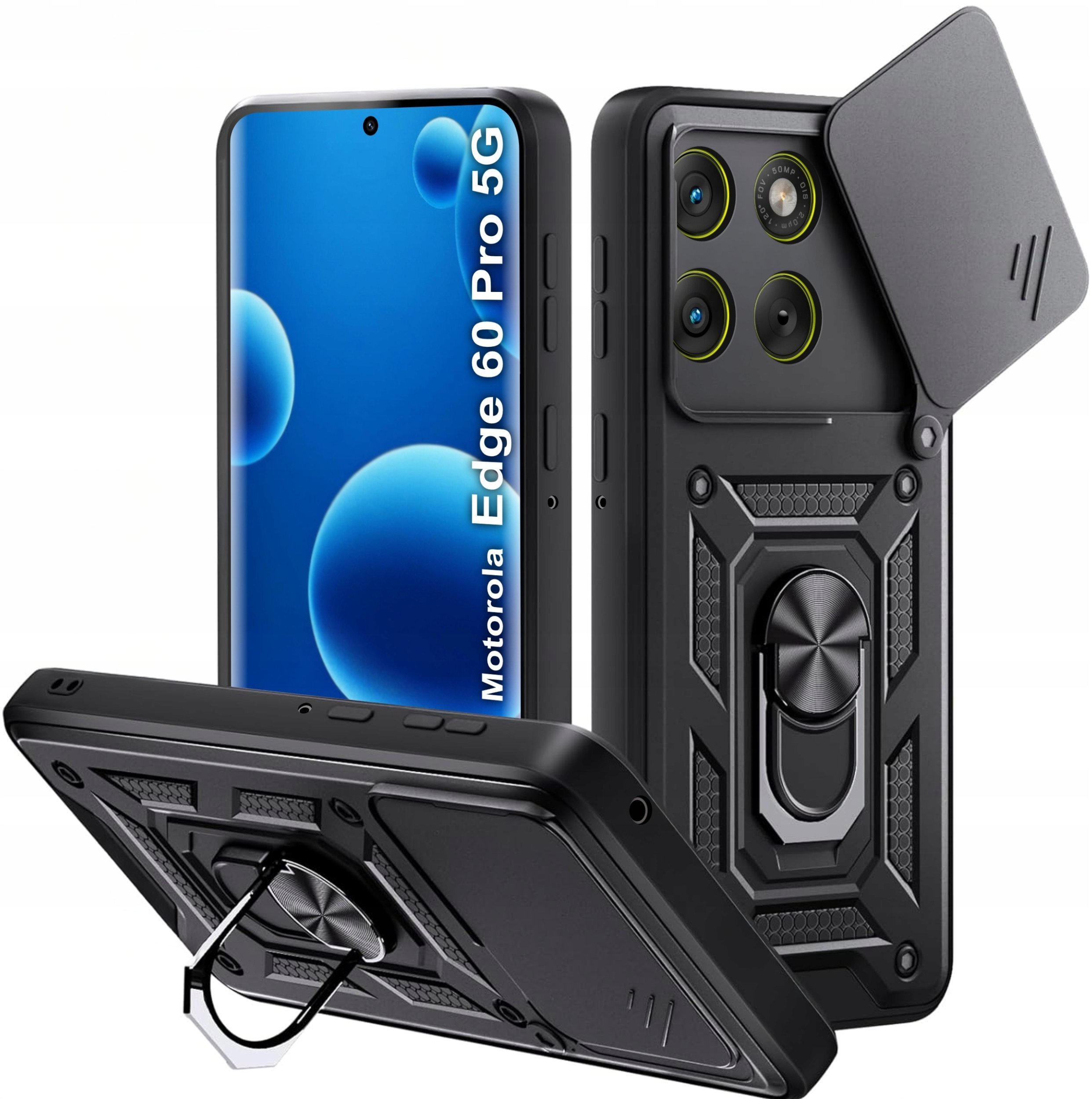 krainaGSM Etui Pancerne CZARNE SLIDE do Motorola Edge 60 Pro 5G WZMACNIANE