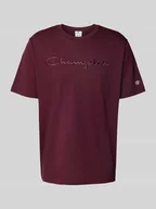 Koszulki męskie - T-shirt z wyhaftowanymi logo i okrągłym dekoltem - miniaturka - grafika 1
