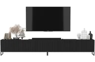 Szafki RTV - Komoda RTV Szafka RTV Glamour Czarny MAT 300 cm Ryflowane fronty Czarne Ramy - miniaturka - grafika 1