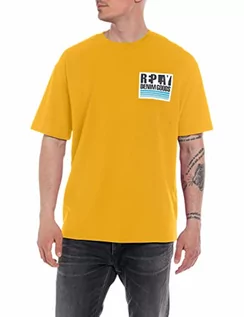 Koszulki męskie - Replay T-shirt męski, Ocra Yellow 545, L - grafika 1