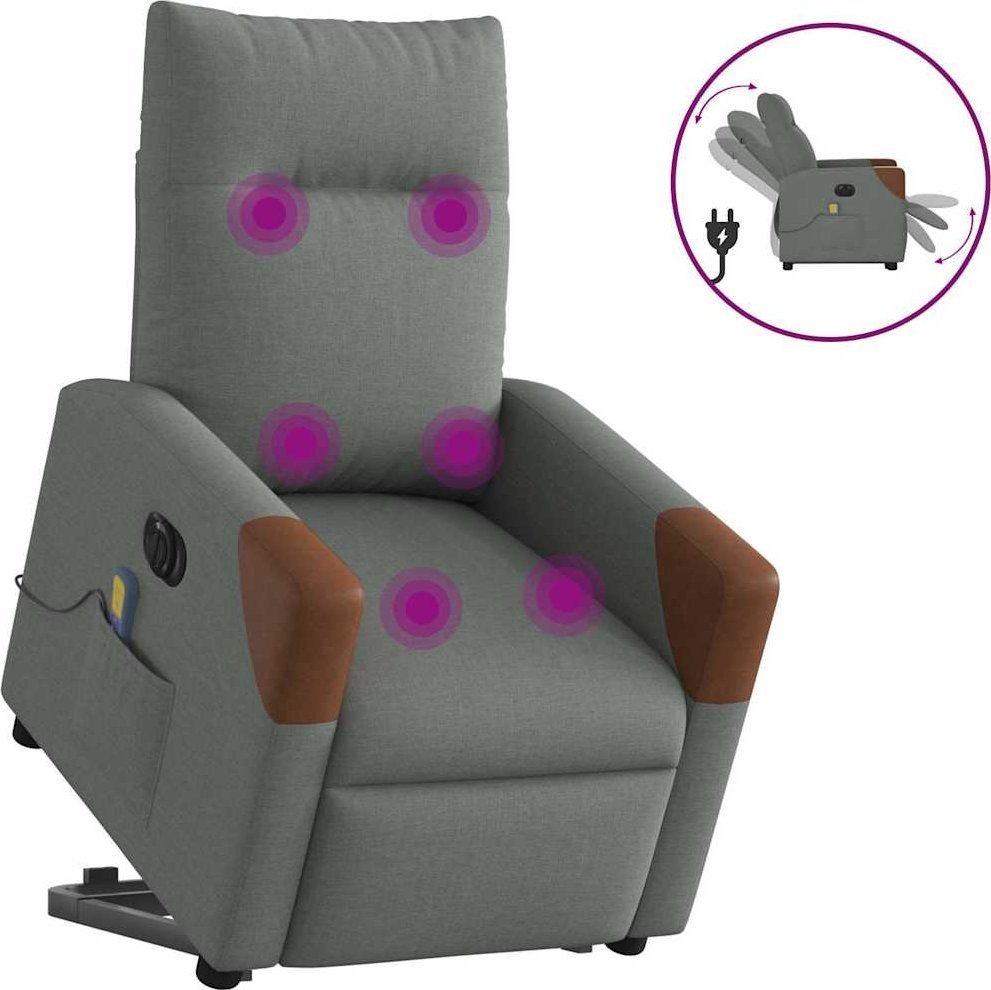 Podnoszony fotel masujący, elektryczny, rozkładany, ciemnoszary