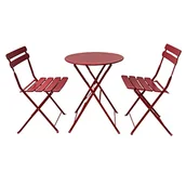Meble ogrodowe - Rebecca Mobili Stół bistro z 2 krzesłami, zestaw ogrodowy, stalowy, składany, na balkon, taras – wymiary wys. x szer. x gł.: 71 x 60 x 60 cm (czerwony) - miniaturka - grafika 1