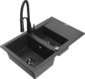 Zlewozmywaki z baterią - Mexen Gaspar zlewozmywak granitowy 1,5-komorowy z ociekaczem i baterią kuchenną Aster, czarny nakrapiany - 6507-76-73450-70-B - miniaturka - grafika 1