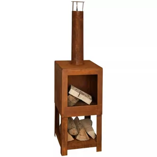 Esschert Design Esschert Design Kominek zewnętrzny ze schowkiem, rdzawy, FF298 FF298 - Kominki wolnostojące - miniaturka - grafika 1
