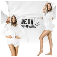 Piżamy damskie - KOMPLET PIŻAMA DAMSKA PLUSZOWA CIEPŁA BLUZA Z KAPTUREM SPODENKI KOCIA USZY M - miniaturka - grafika 1