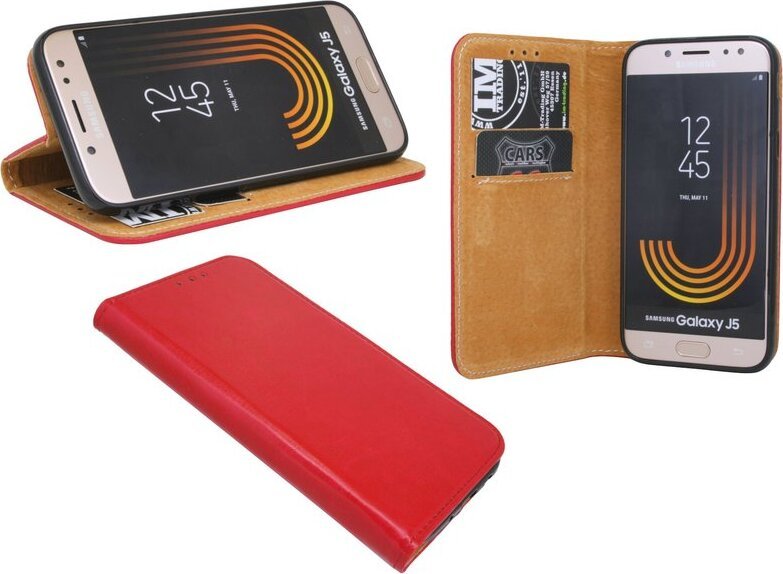 Eleganckie etui książkowe REAL LED do Samsunga Galaxy J3 2016 (J320F) w czerwonej obudowie w stylu portfela @ cofi1453®