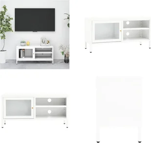 vidaXL Szafka pod TV biała 90x30x44 cm stal i szkło - Szafka pod TV - Szafki pod TV - Podstawa pod TV - Podstawa pod TV - Szafki RTV - miniaturka - grafika 1