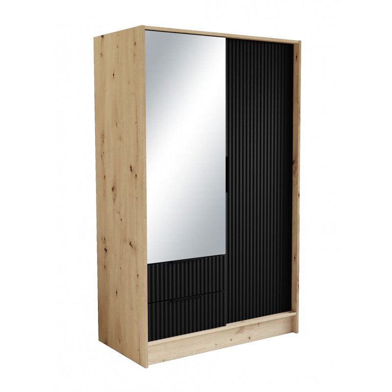 Szafa z drzwiami skrzydłowymi NOEMI, 2-drzwiowa szafa z 2 szufladami i lustrem, Nowoczesna szafa, Wymiary szafy: 102 x 200 x 51 cm