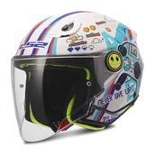 Kaski motocyklowe - Kask Otwarty LS2 OF622 Funny II Next Level Młodzieżowy Złamany BiałyS - miniaturka - grafika 1