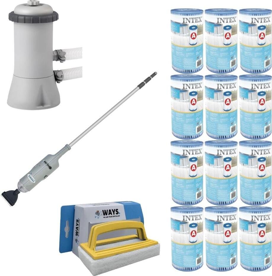 WAYS - Pielęgnacja basenu - Basenowa pompa próżniowa i filtrująca 2271 L/u i 12 filtrów typu A oraz szczotka szorująca WAYS